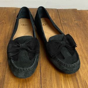 UGG Dark Suede Loafers with Bow Accent